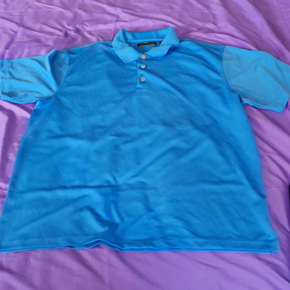 Blue and white cubavera dress shirt no holes no no tears